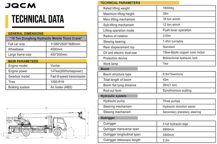 product jqcm china factory 8ton 10ton 12t 16 ton telescopic boom truck crane mounted crane truck small pickup crane-135