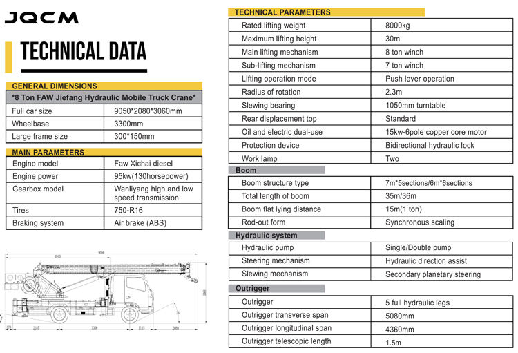 product jqcm china crane manufacturer mounted dump truck mounted knuckle boom crane 8 ton telescopic boom crane truck for weight lifting-137