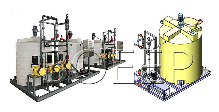 industrial manual ingredients dosing machine system with pump of chemical powder and liquid flocculator for wastewater treatment factory