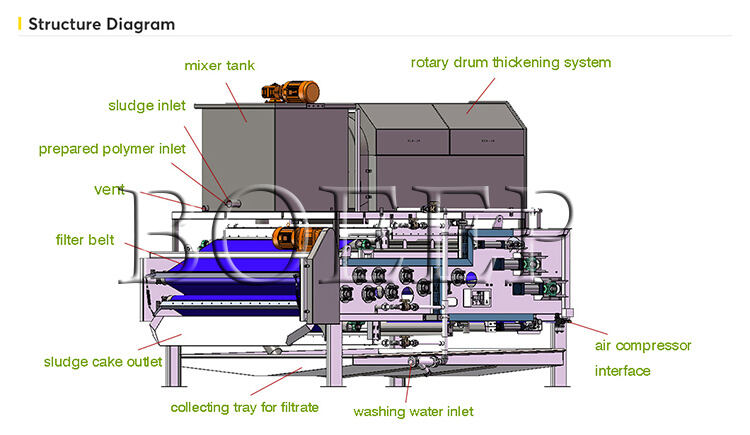 Automatic SS304 316 sludge treatment process thickening dewatering rotary drum belt filter press equipment manufacturers supplier