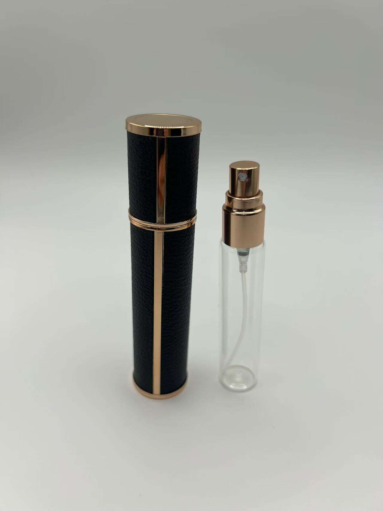 Hot Sale 10ml Black Leather Perfume Bottle Portable Square and round Shape Pump Sprayer Sealable and Refillable Empty manufacture