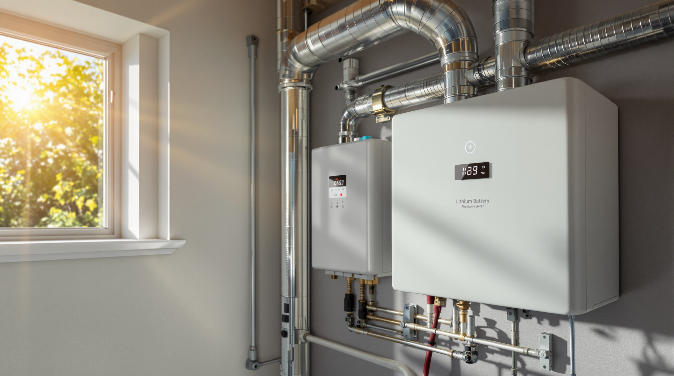 Home battery bank with cooling systems and sensors illustrating factors affecting backup power performance