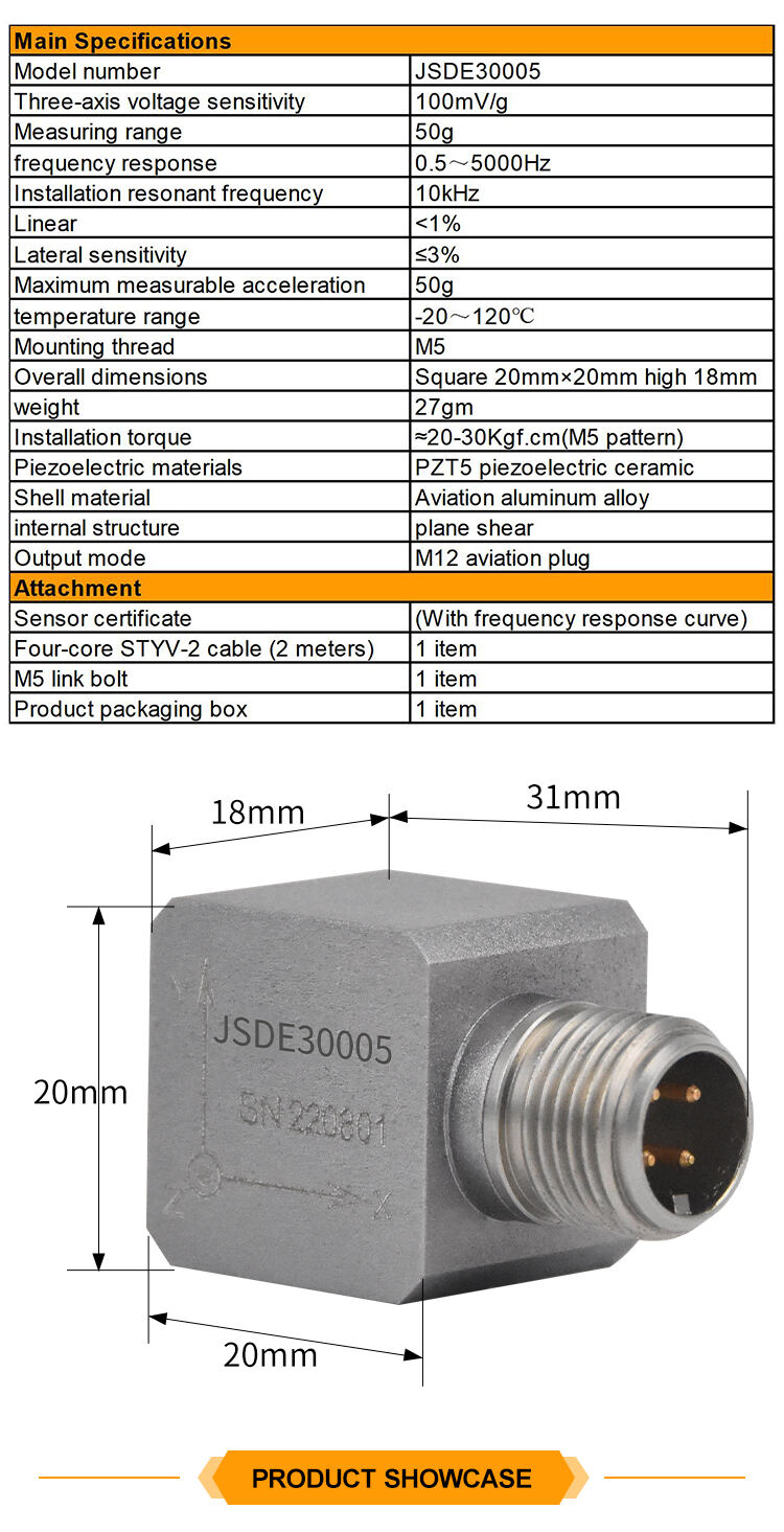 JSDE30005 Isolated Triaxial IEPE Acceleration Sensor with Anti-Interference Features Vibration Sensor Installed supplier