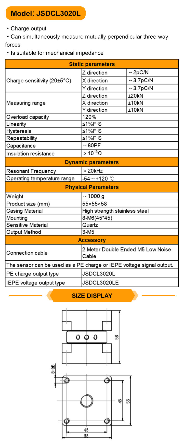 JSDCL3020L Three-Axis Force and Vibration Sensor for Pressure Measurements supplier