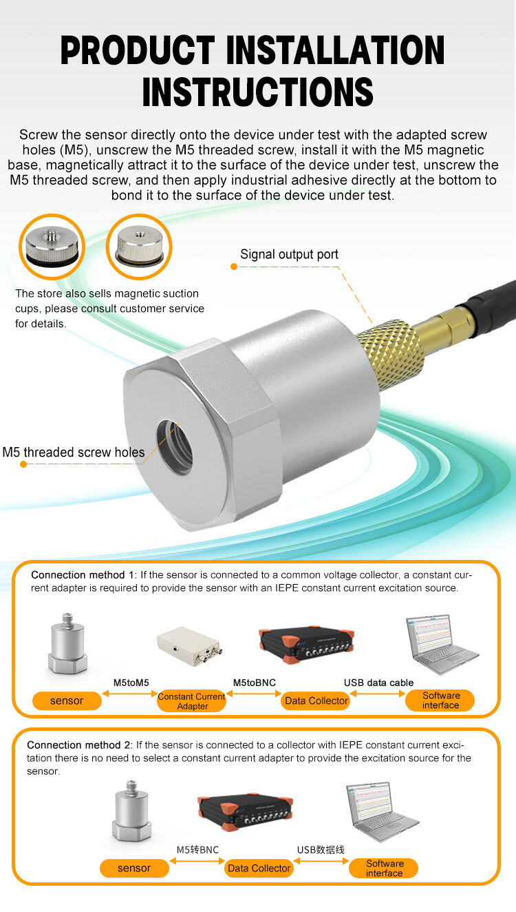 JSDED0005B Portable Simplify Measurement System IEPE/ICP Type Stainless Steel Piezoelectric Accelerometer Sensor supplier