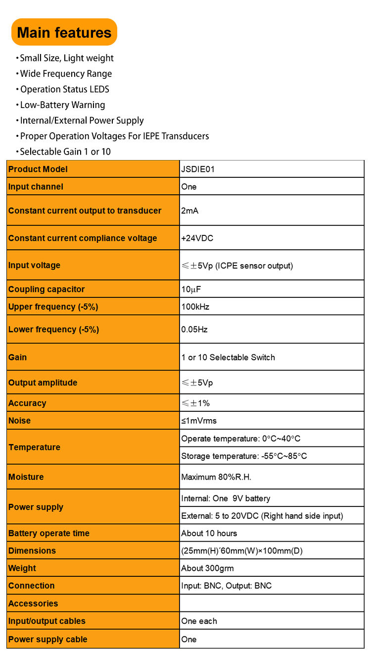 JSDIE01 Factory Wholesale Price Small Size Light Weight Accuracy 1% IEPE Signal Conditioner supplier