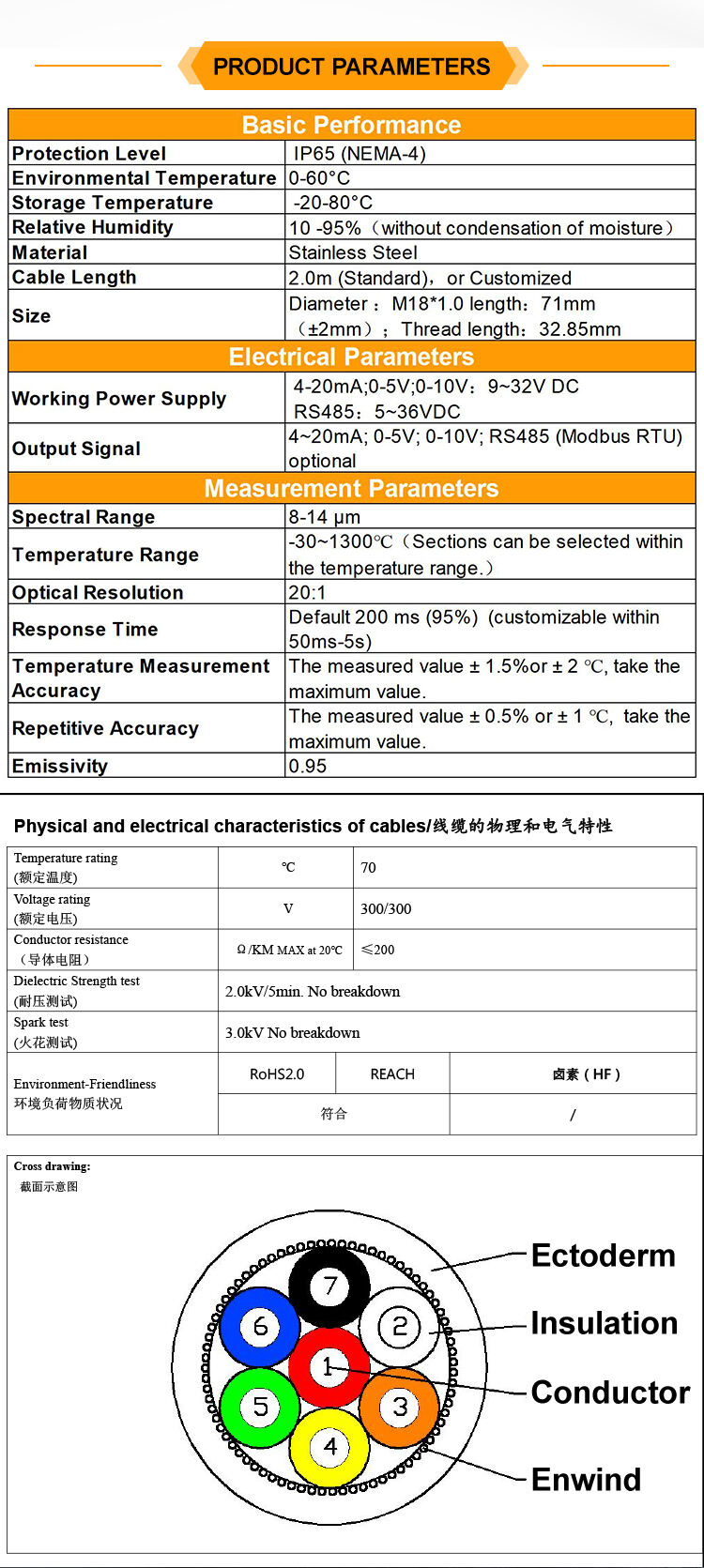 KASINTON JSD20AS 0-200℃ 4-20mA Used In Textile Pharmaceutical Glass Infrared Temperature Sensor Infrared Sensing Head supplier