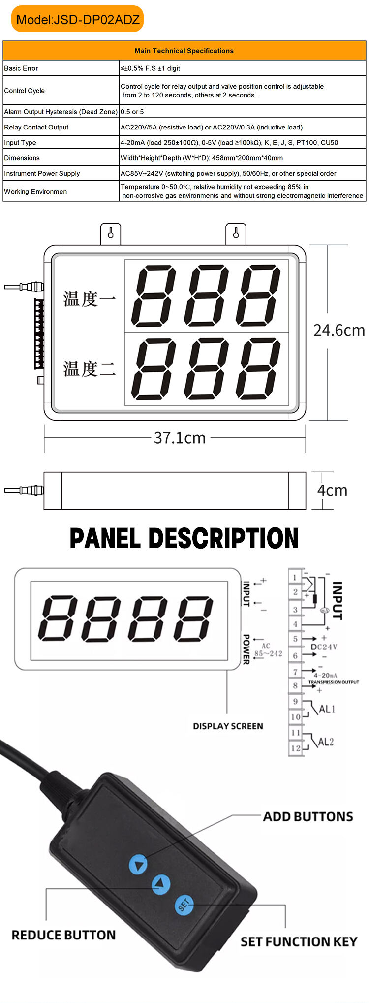 KASINTON JSD-DP02ADZ Market Office Use Dual Channel Large Screen Temperature Controller Suspension Type manufacture