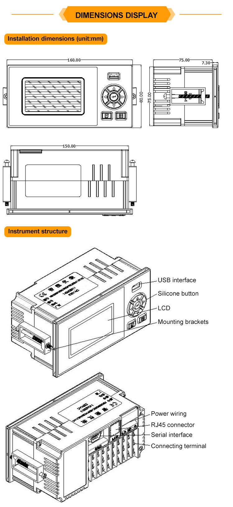 KASINTON JSD-JLY01A Price Concessions 128*64mm dot matrix blue LCD screen Industrial paperless recorder 4-20mA details