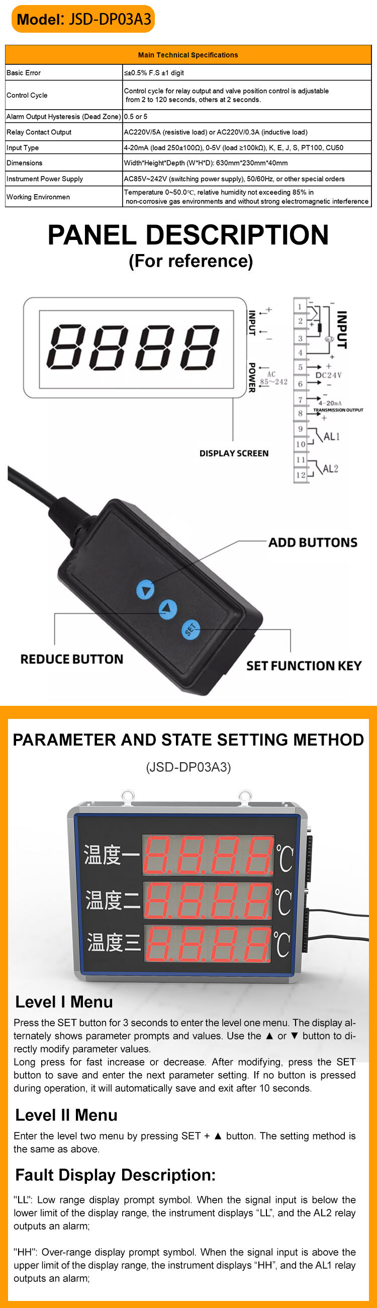 KASINTON JSD-DP03A3 Three-Channel Large Screen Temperature Display Control Instrument Alarm Display Meter Transmitter Led supplier