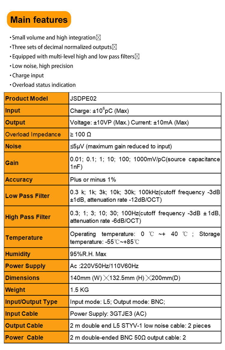 JSDPE02 Factory Price High Pass Filters Dual Channels Charge Amplifier For Vibration Sensor details