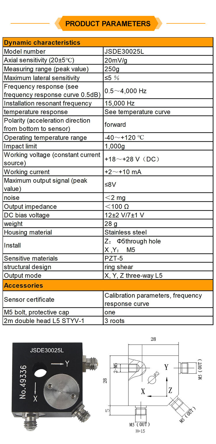 JSDE30025L Piezoelectric Three-Way Acceleration Sensor Icp(Iepe) Has Strong Anti-Interference And High Sensitivity supplier