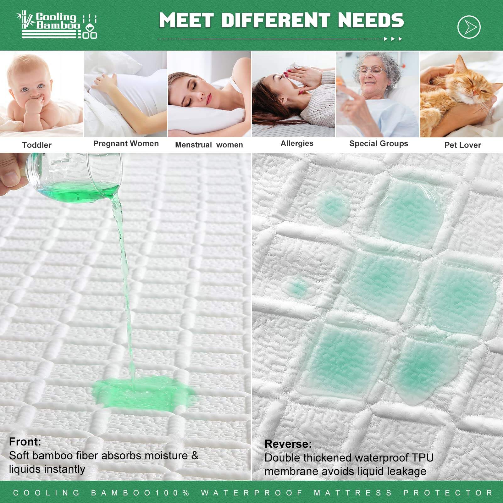 Washable removable cover mattress protector details