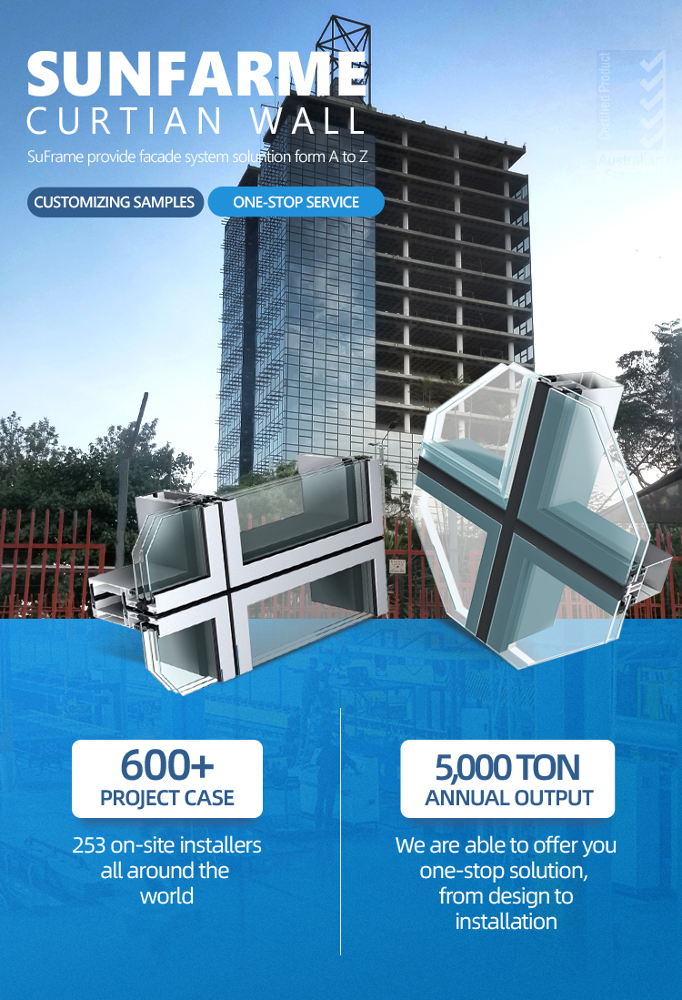 Commercial residential used facade aluminum glass curtain wall system with bracket factory