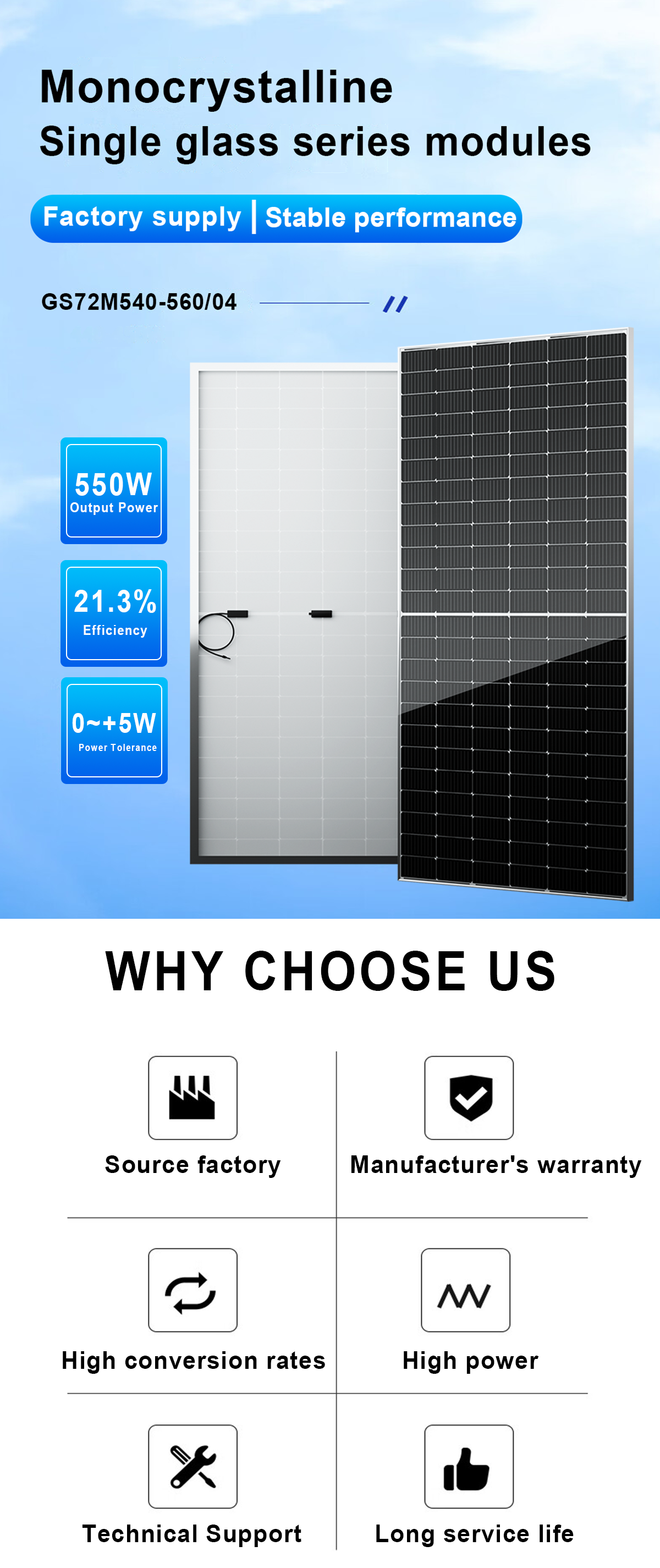 Solar panels for PV plant with good cost supplier