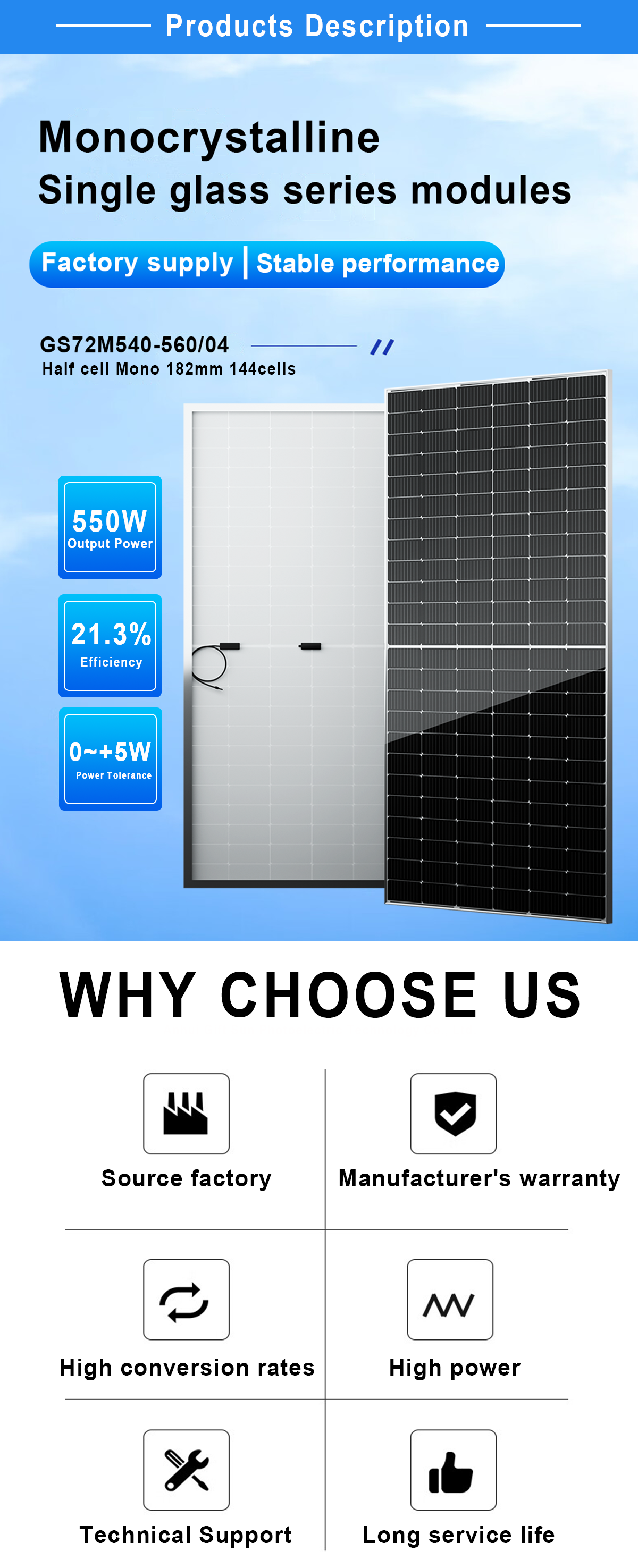 540W 545W 550W 555W PV Module Solar Panel supplier