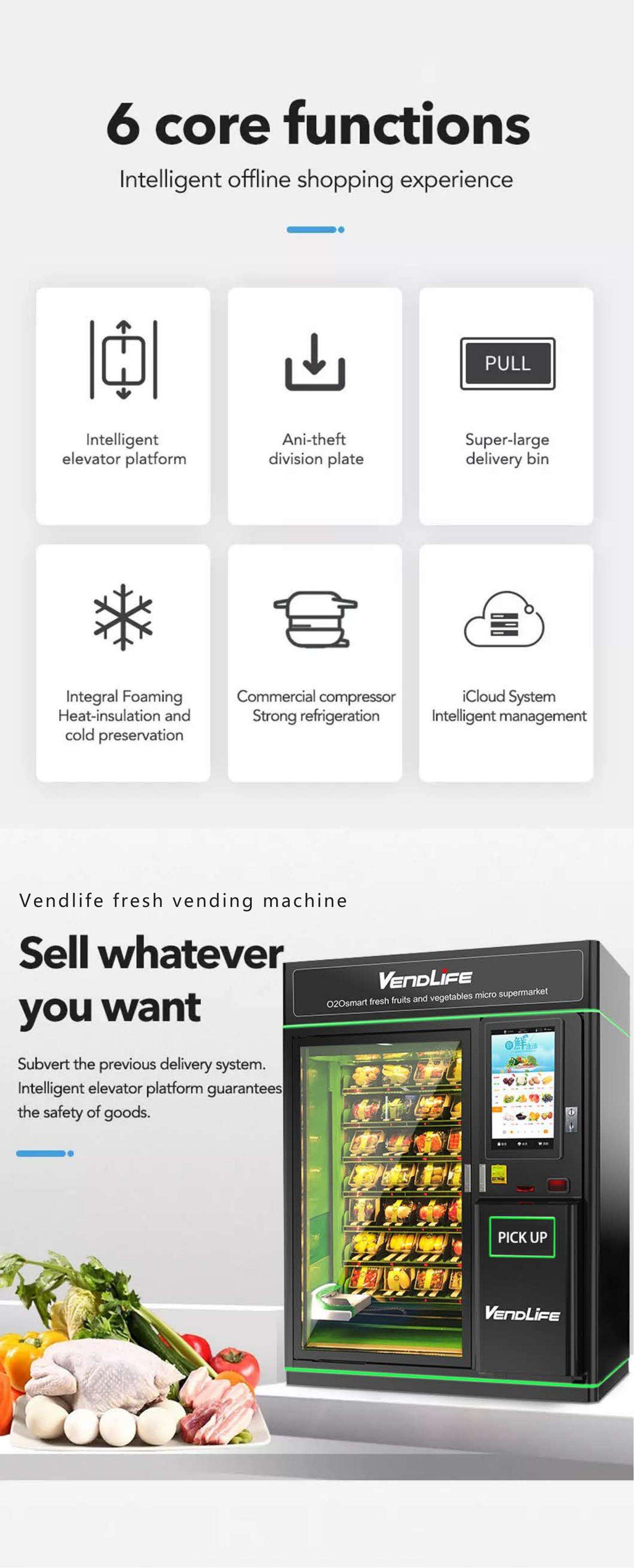 smart combo refrigerator touch screen Cupcake Supermarket atm food salad Vendlife vending machine  remote and management manufacture