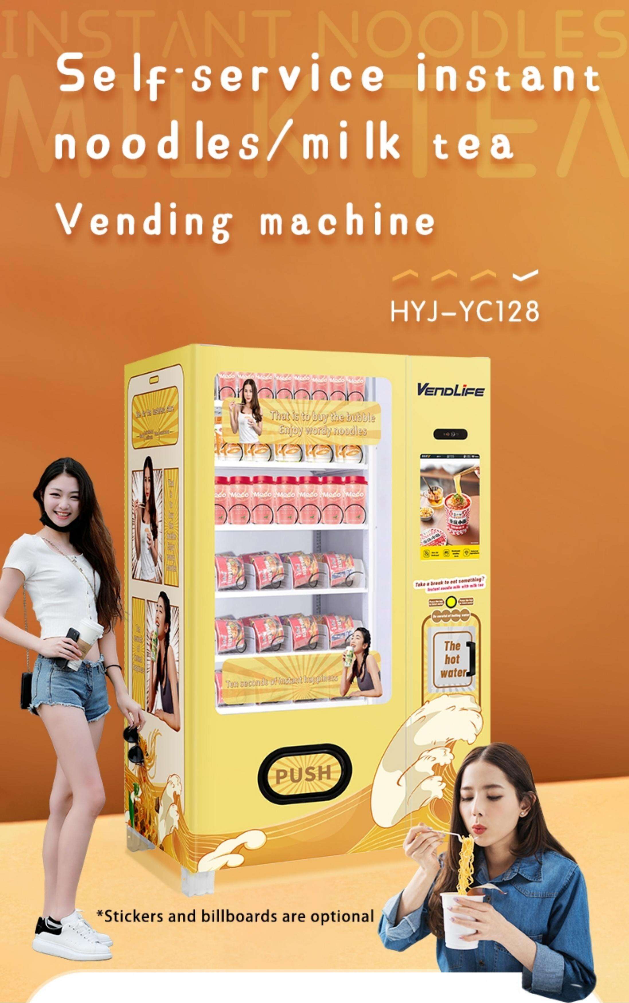 Automated Instant Ramen Noodle Bubble Milk Tea Coffee Vending Machine With Hot Drink Water Dispenser Liquid supplier