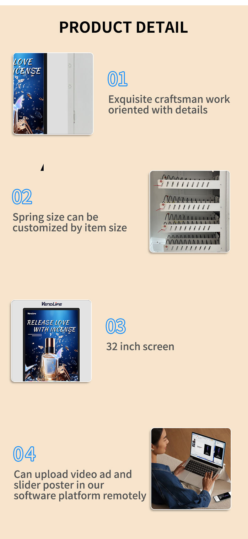 Wall-mounted 32 inch touch screen vending machine cloud background control small vending machine factory