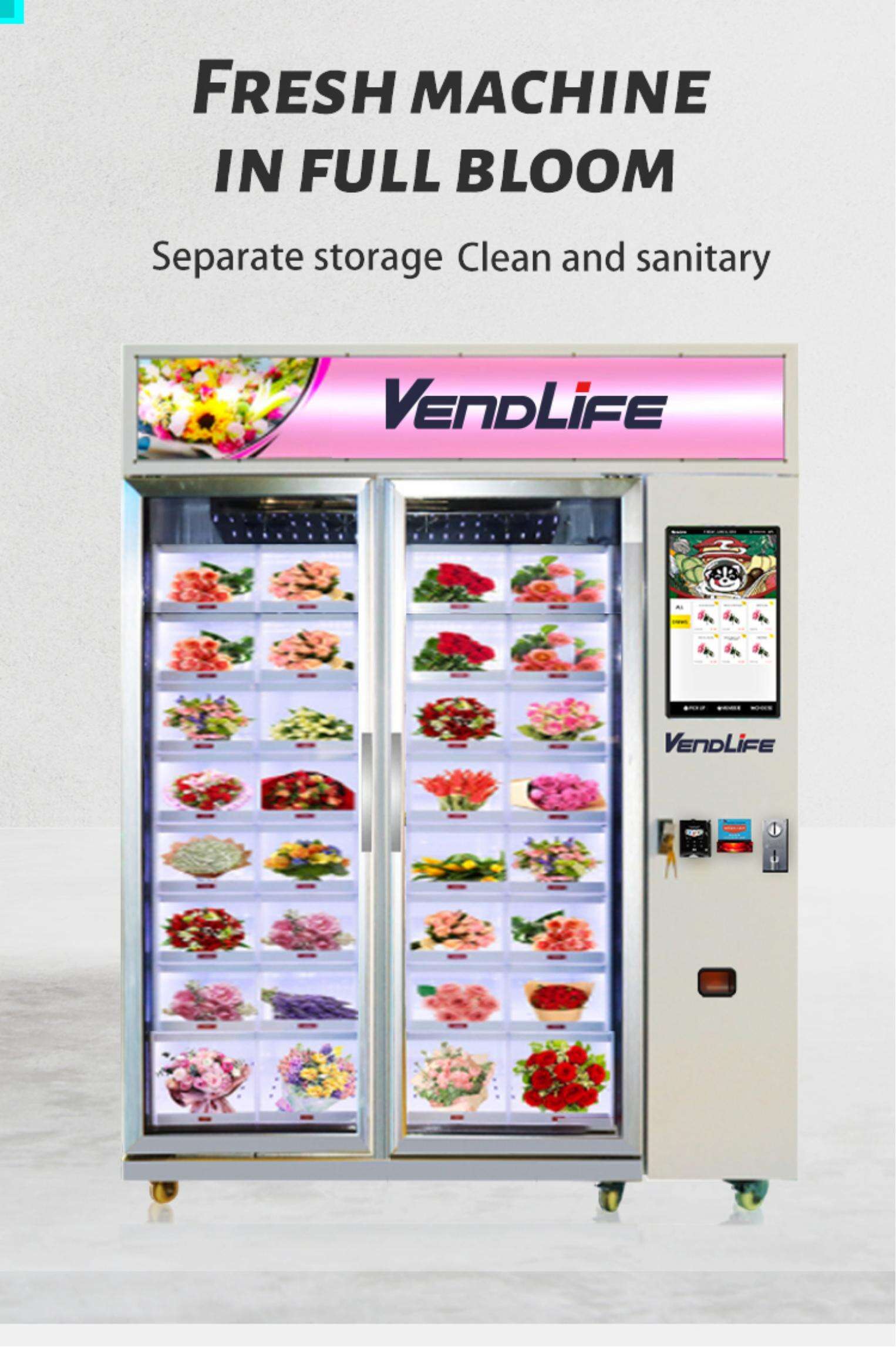 Customized Automatic Self Service Innovative Vending Machine Elegant Design Fresh Flower Vending Machine With Cooler factory