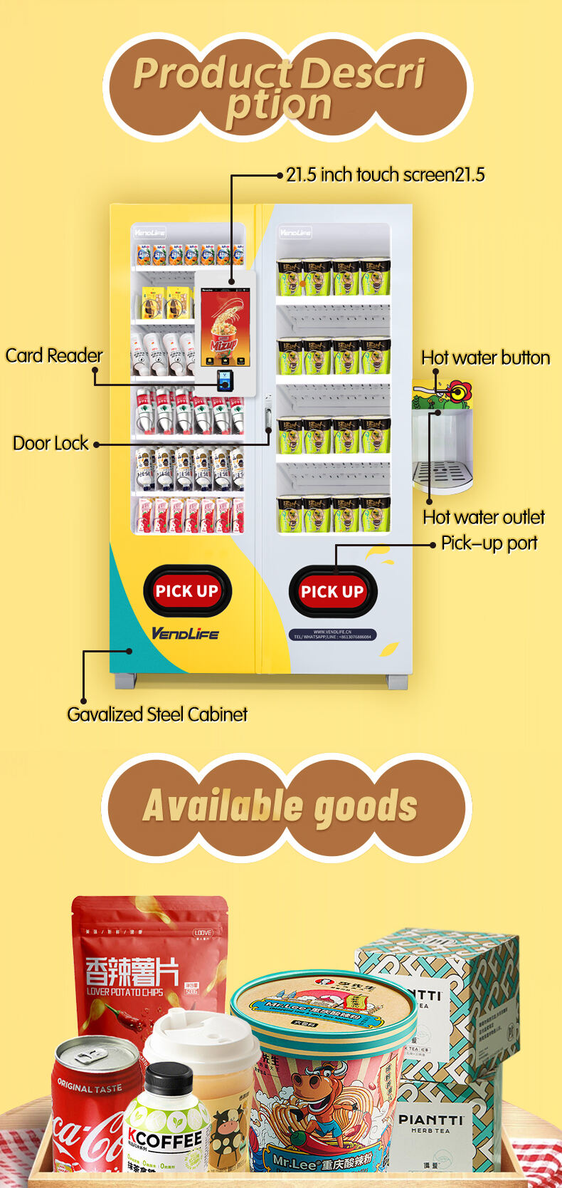 Custom Retail Items Smart Hot Food Ramen Bubble Tea Coffee Vending Machine With Hot Water Dispenser factory