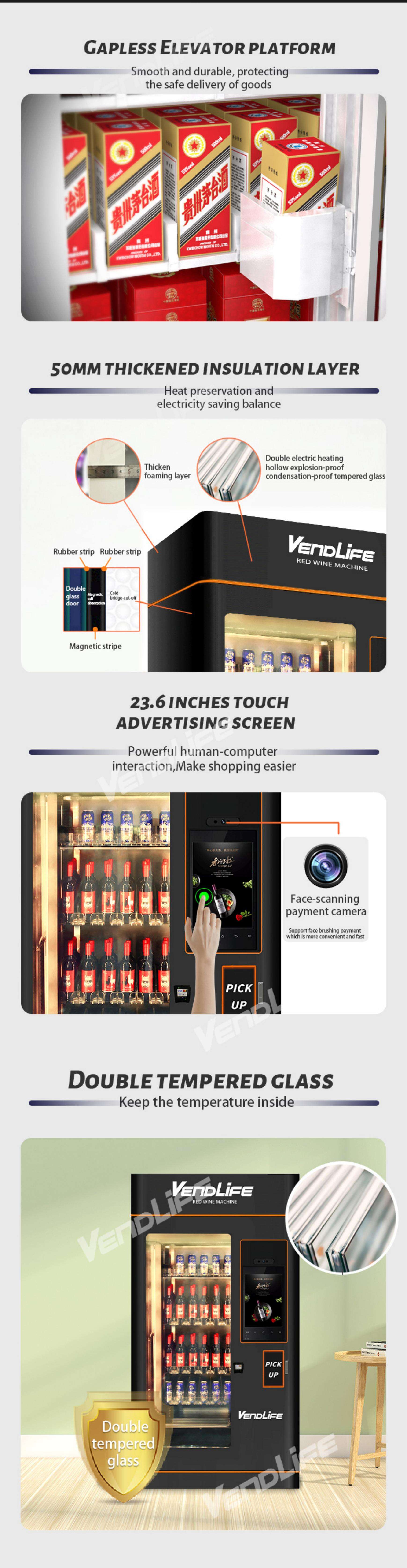 Cashless liquor red wine beer XO alcohol drinks smart fridge vending machine with card reader manufacture