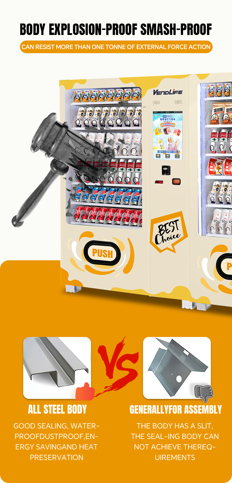 Hot Sale 24 Hours Combo Snack Drink Vending Machine with Double Cabinet factory