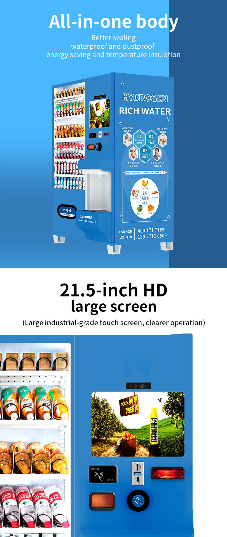 Combo Water Dispenser Vending Machine For Sale automatic Purified Drinking Water Vending Machine For Drink And Snack factory