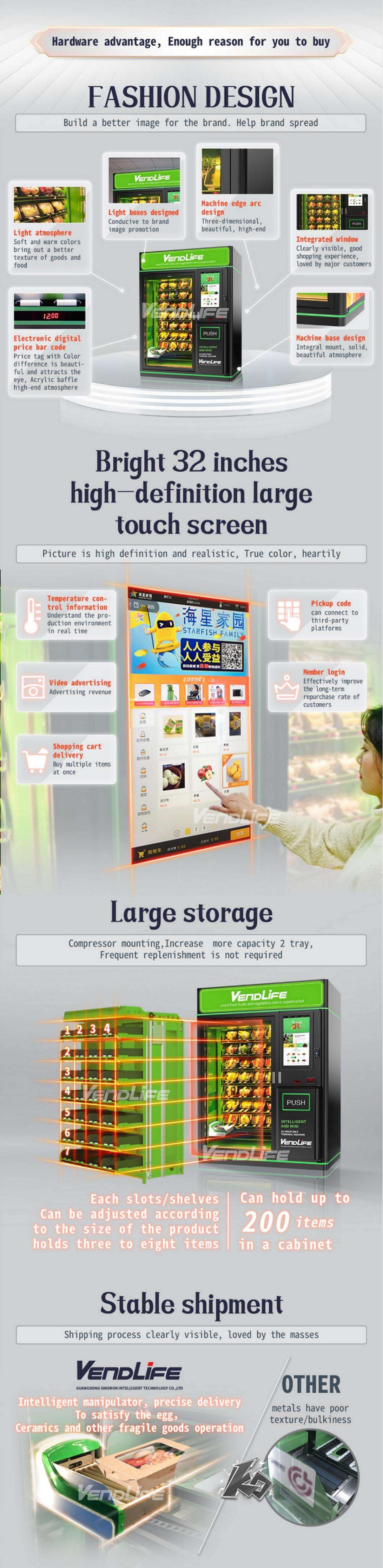 Vendlife Smart Fresh Food Vending Machine With Elevator System Big Touch Screen Salad Fruit Vegetable Produce Vending Machine manufacture