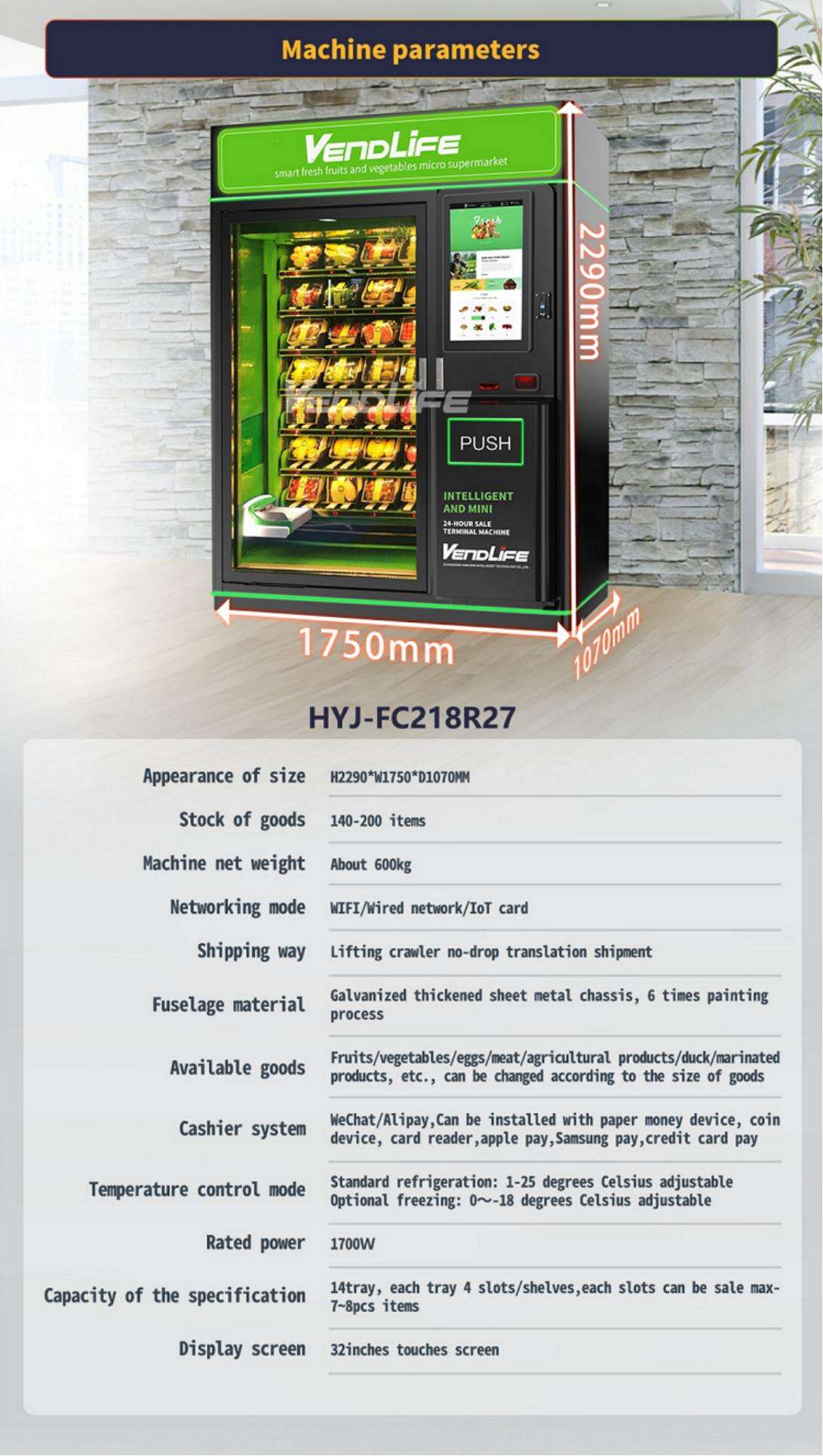 smart combo refrigerator touch screen Cupcake Supermarket atm food salad Vendlife vending machine  remote and management supplier