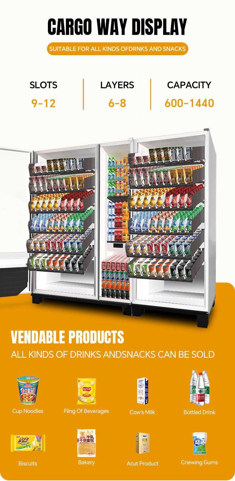 Hot Sale 24 Hours Combo Snack Drink Vending Machine with Double Cabinet factory