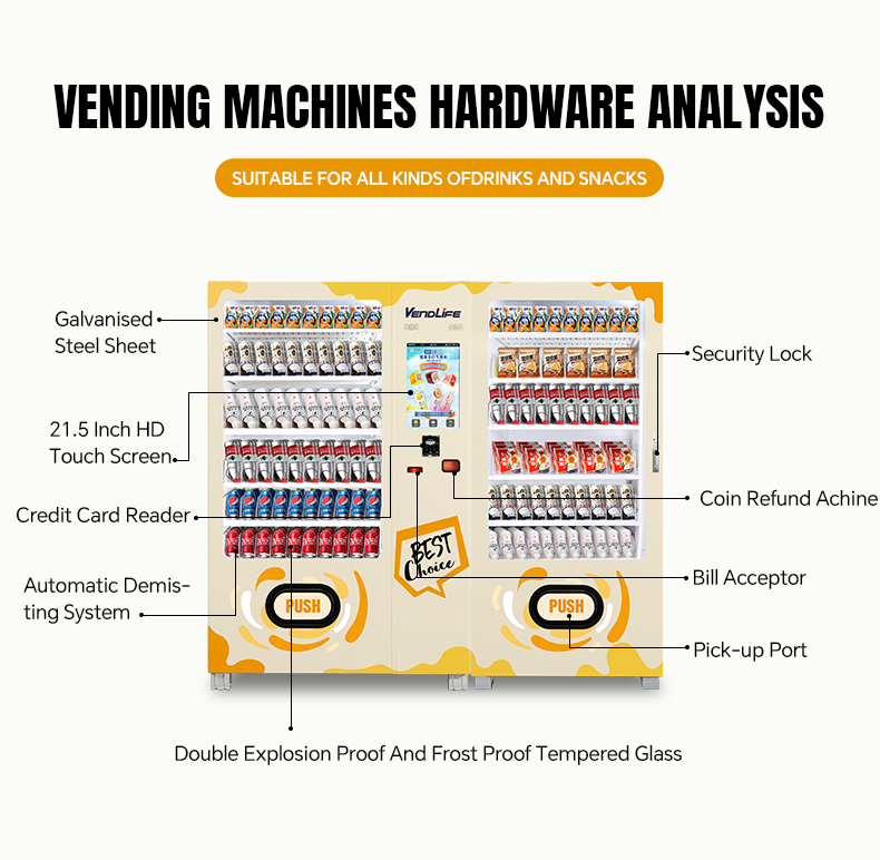 Hot Sale 24 Hours Combo Snack Drink Vending Machine with Double Cabinet factory