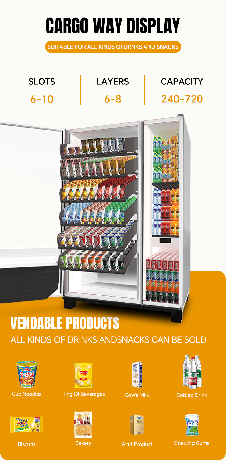 Supermarket Vertical Refrigerator Commercial Beverage Cold Drink Snack Vending Machine Display Fridge factory