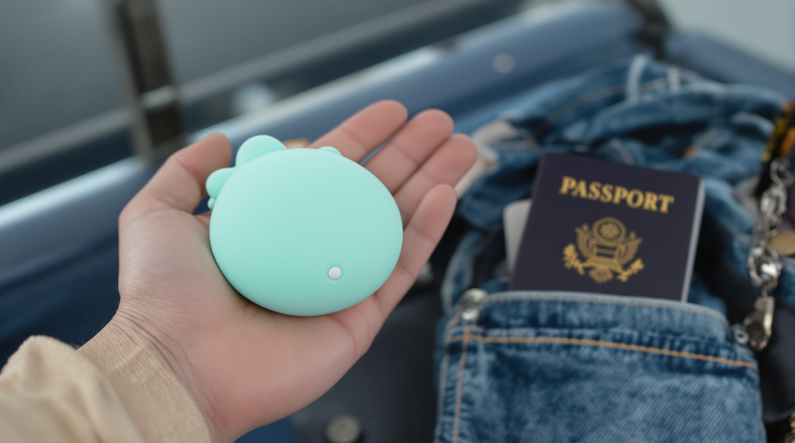Compact foam squishy with travel essentials, showing portability and practical design