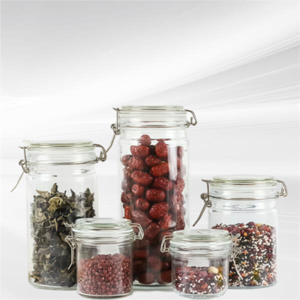 Upgrade your kitchen storage with a glass jar featuring a secure clamp lid