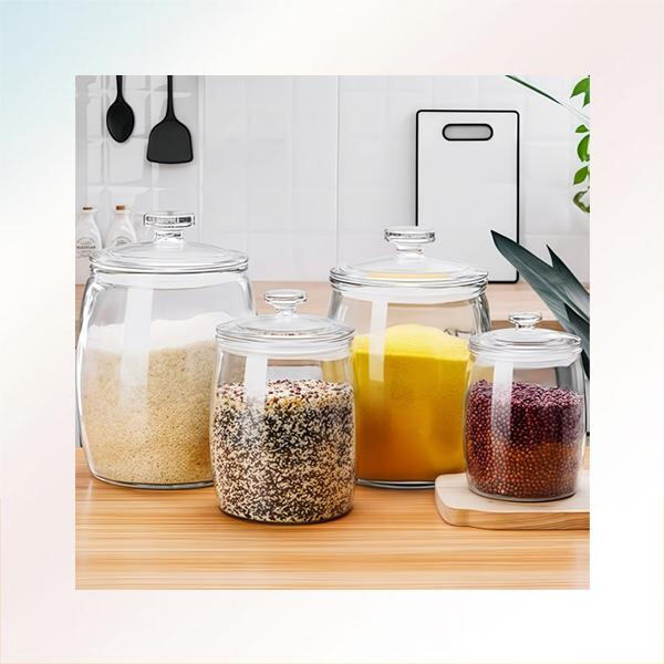 Organize your pantry with our convenient glass storage jars with lids
