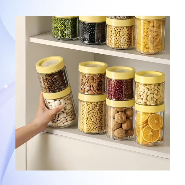 Stay clutter-free and tidy with stackable kitchen storage jars and lids.