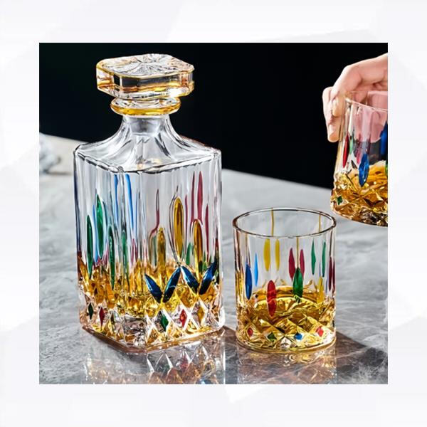 Treat yourself to a sophisticated drinking experience with a crystal decanter and glasses.