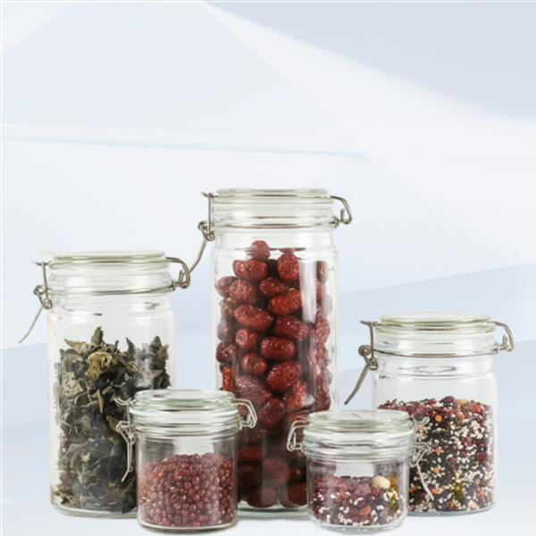 Keep your pantry organized with a glass jar with attached lid.