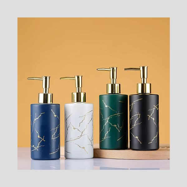 Minimize clutter and elevate your bathroom decor with a glass shampoo dispenser