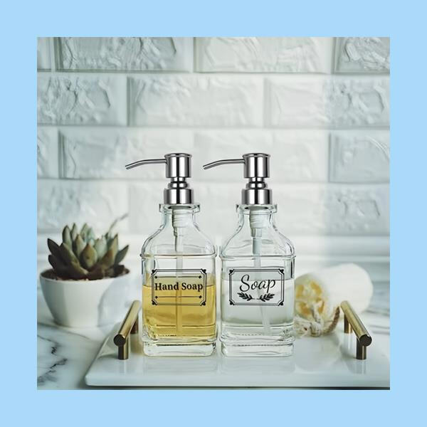 Say goodbye to messy soap bottles with a convenient glass hand soap dispenser