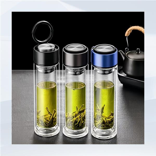 Say goodbye to single-use plastics with a portable glass water bottle.