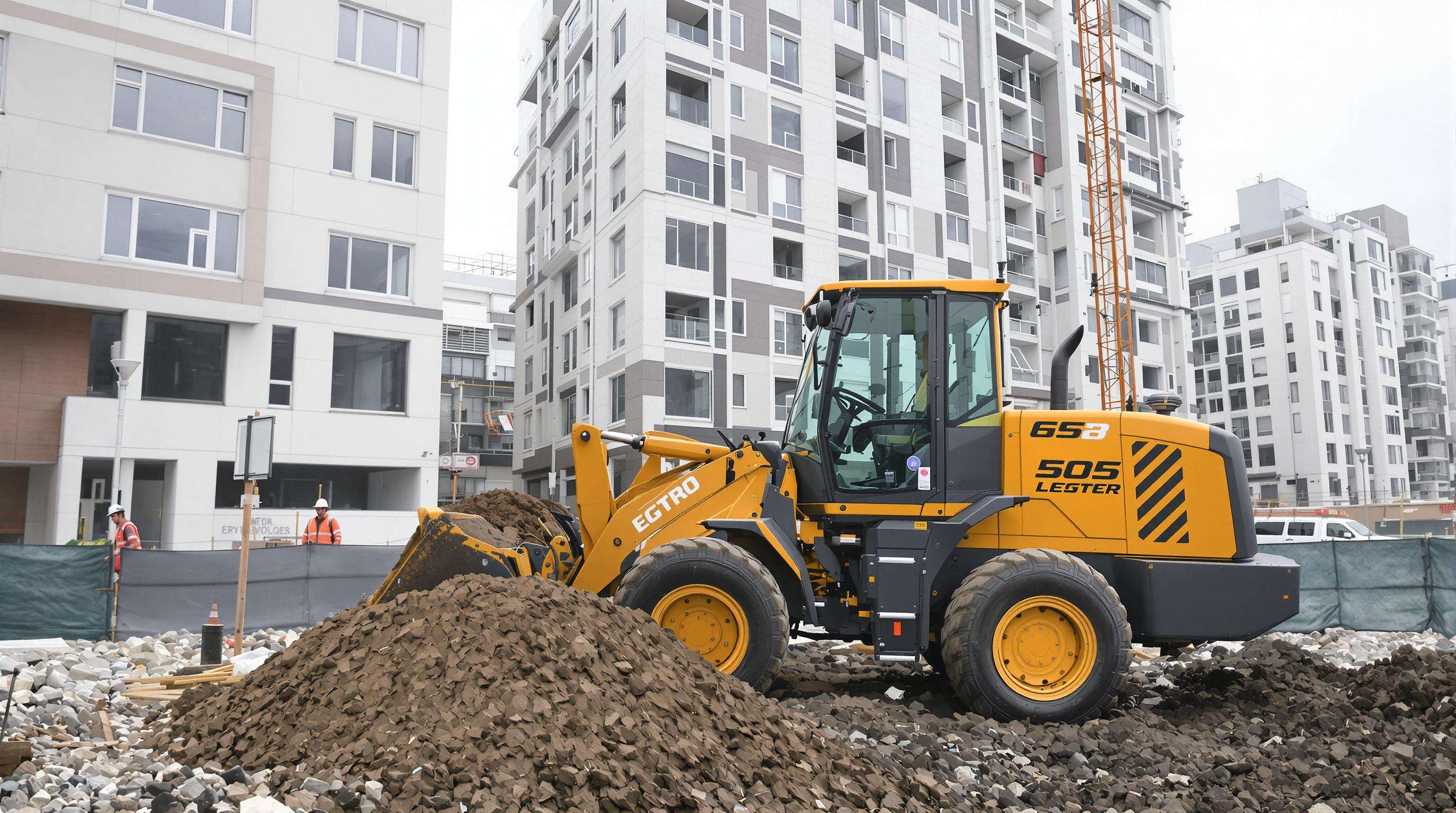 Electric wheel loader working emission-free at an urban construction site