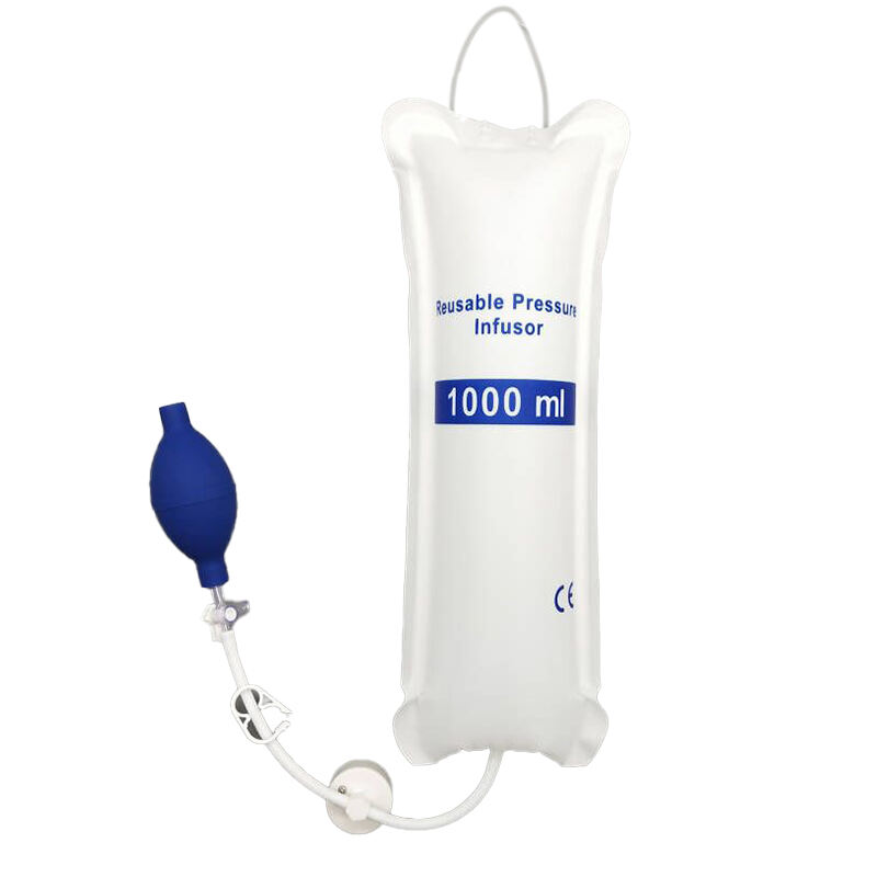 Bossa d'infusió de pressió mèdica de subministrament hospitalari americà: 500 ml/1000 ml/3000 ml, sac d'infusió de pol IV amb clau de 3 vies o vàlvula giratòria, subministraments i equips mèdics de calibre amb codi de colors