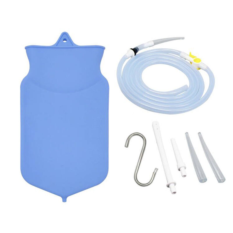 Kit de bolsa de enema de silicona transparente. Adecuado para limpieza de colon con café y agua. Capacidad de 2 cuartos, manguera de 6.75 pies de largo, 7 puntas