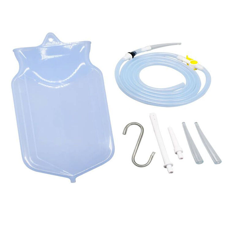 Kit borsa per clistere in silicone trasparente. Adatto per la pulizia del colon con acqua e caffè. Capacità 2 litri, tubo lungo 6.75 piedi, 7 punte