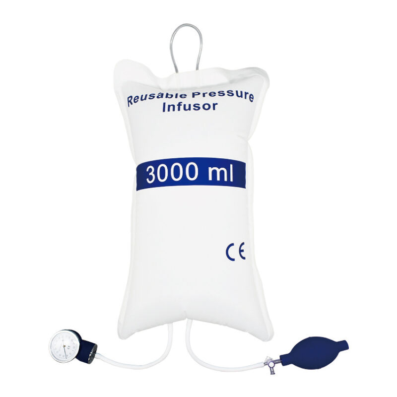 American Hospital Supply medicinsk trykinfusionspose – 500 ml/1000 ml/3000 ml, IV-stang infusionssæk med 3-vejs stophane eller drejeventil, farvekodet måler medicinsk udstyr og udstyr