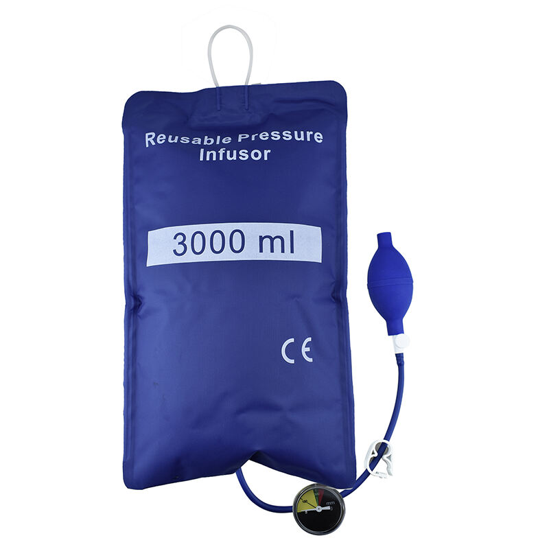 Bolsa de infusión de presión -500 ml/1000 ml/3000 ml para infusión rápida de sangue e fluídos, infusión con columna de visualización de presión/manómetro para emerxencia hospitalaria
