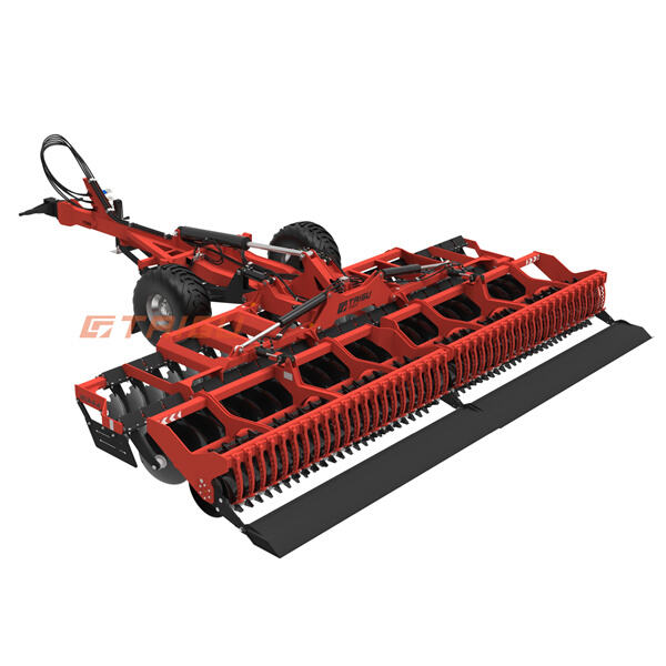 Smooth and even seedbeds with a disc harrow featuring a roller attachmen