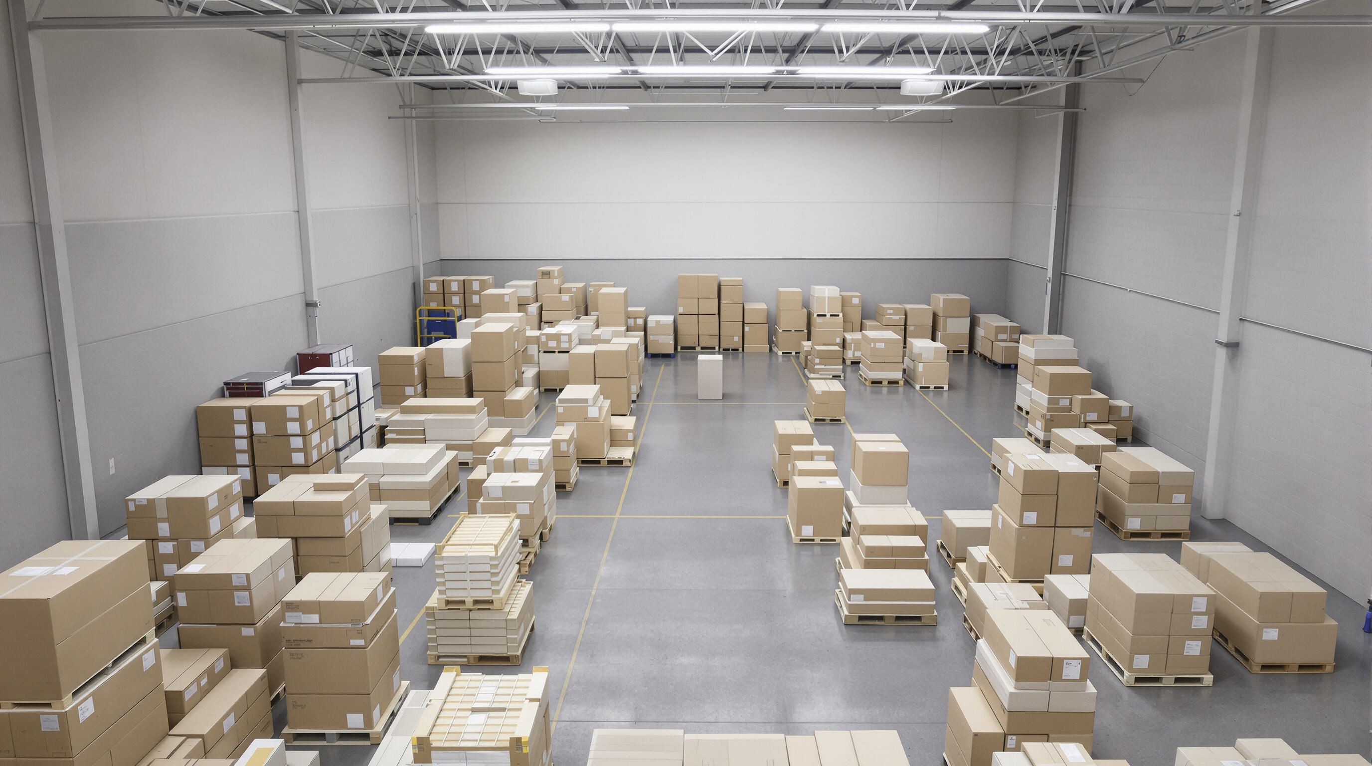 Modern warehouse with reduced inventory, highlighting cost savings from air freight